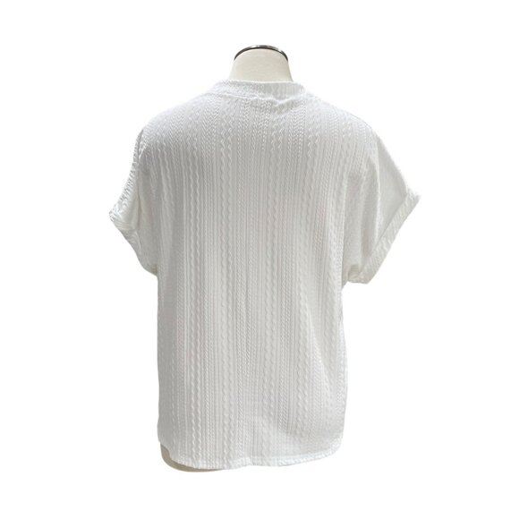 Unbranded White Textured Button-Down Top 2XL Rolled Sleeves Casual Office Comfy - Picture 6 of 9